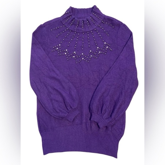 Alfani Embellished Knit Mock Turtleneck Sweater Purple - Picture 3 of 12